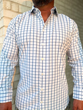 Load image into Gallery viewer, Leeward LS Dress Shirt White Navy Windowpane - TRIM NO TUCK