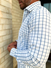 Load image into Gallery viewer, Leeward LS Dress Shirt White Navy Windowpane - TRIM NO TUCK