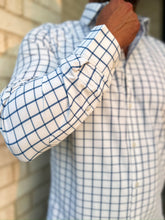 Load image into Gallery viewer, Leeward LS Dress Shirt White Navy Windowpane Trim