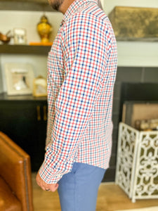 Leeward LS Dress Trim Shirt - Red Blue Multi Check