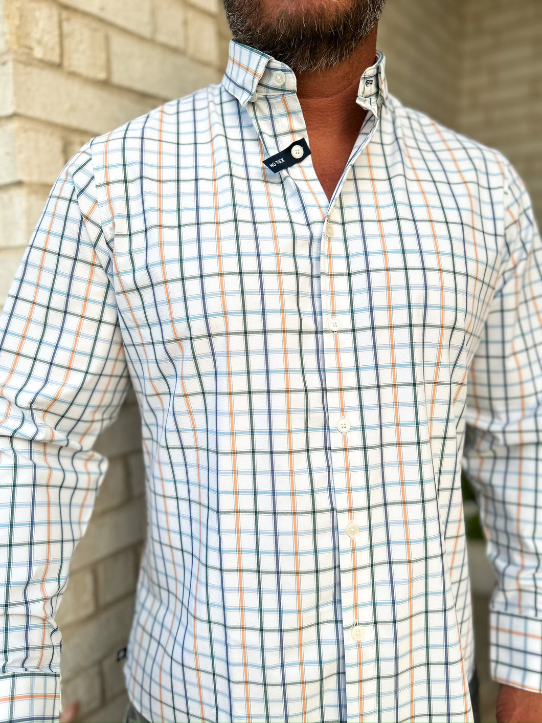 Leeward No Tuck LS Dress Shirt White Casita Plaid Classic