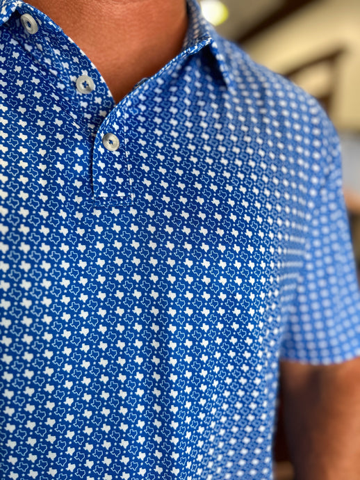 Performance Polo - Texas Blue and White