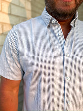 Load image into Gallery viewer, Halyard SS Dress Shirt Blue Geo Twill Print Classic