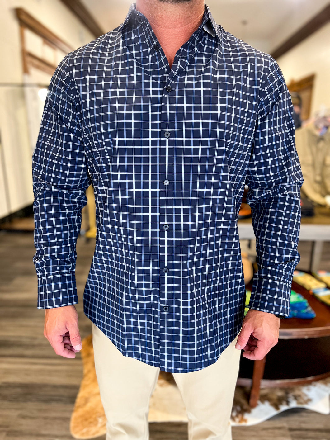 Leeward LS Dress Shirt - Navy Stewart Plaid