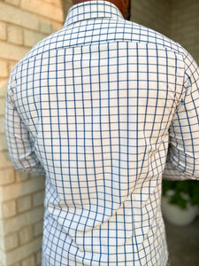 Leeward LS Dress Shirt White Navy Windowpane Trim