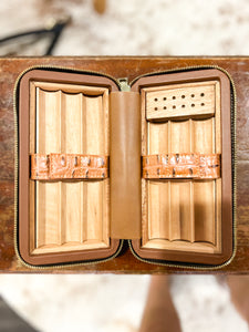 Dean Crocodile Cigar Travel Humidor Case - Brown