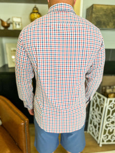 Leeward LS Dress Trim Shirt - Red Blue Multi Check