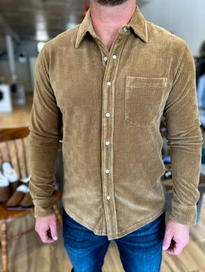 Velour Pearl Snap Shirt - Jacquard - Whiskey