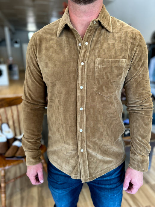 Velour Pearl Snap Shirt - Jacquard - Whiskey