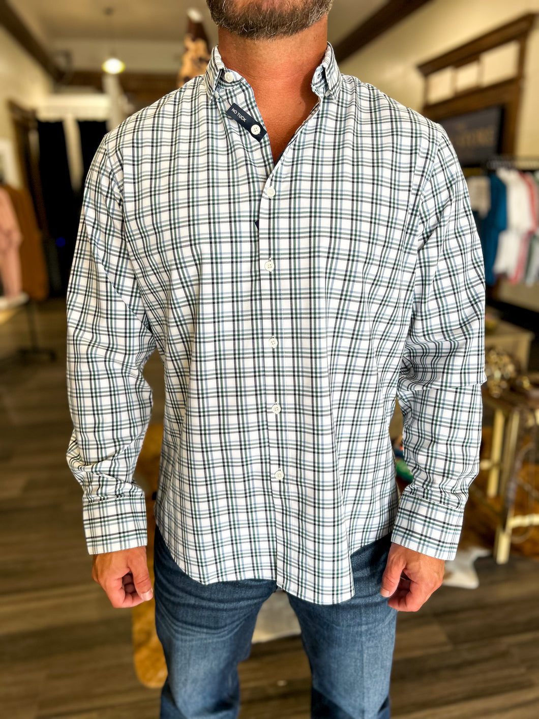 Leeward No Tuck LS Dress Shirt - White Noah Plaid