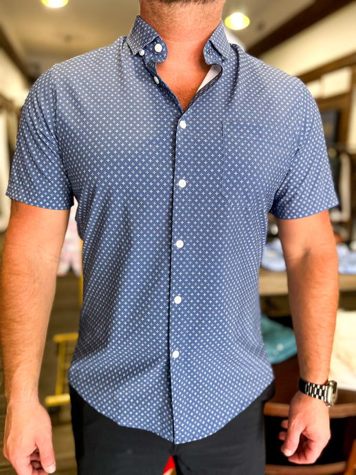 Leeward Dress Shirt Coastal Fjord Hatch Mark - TRIM