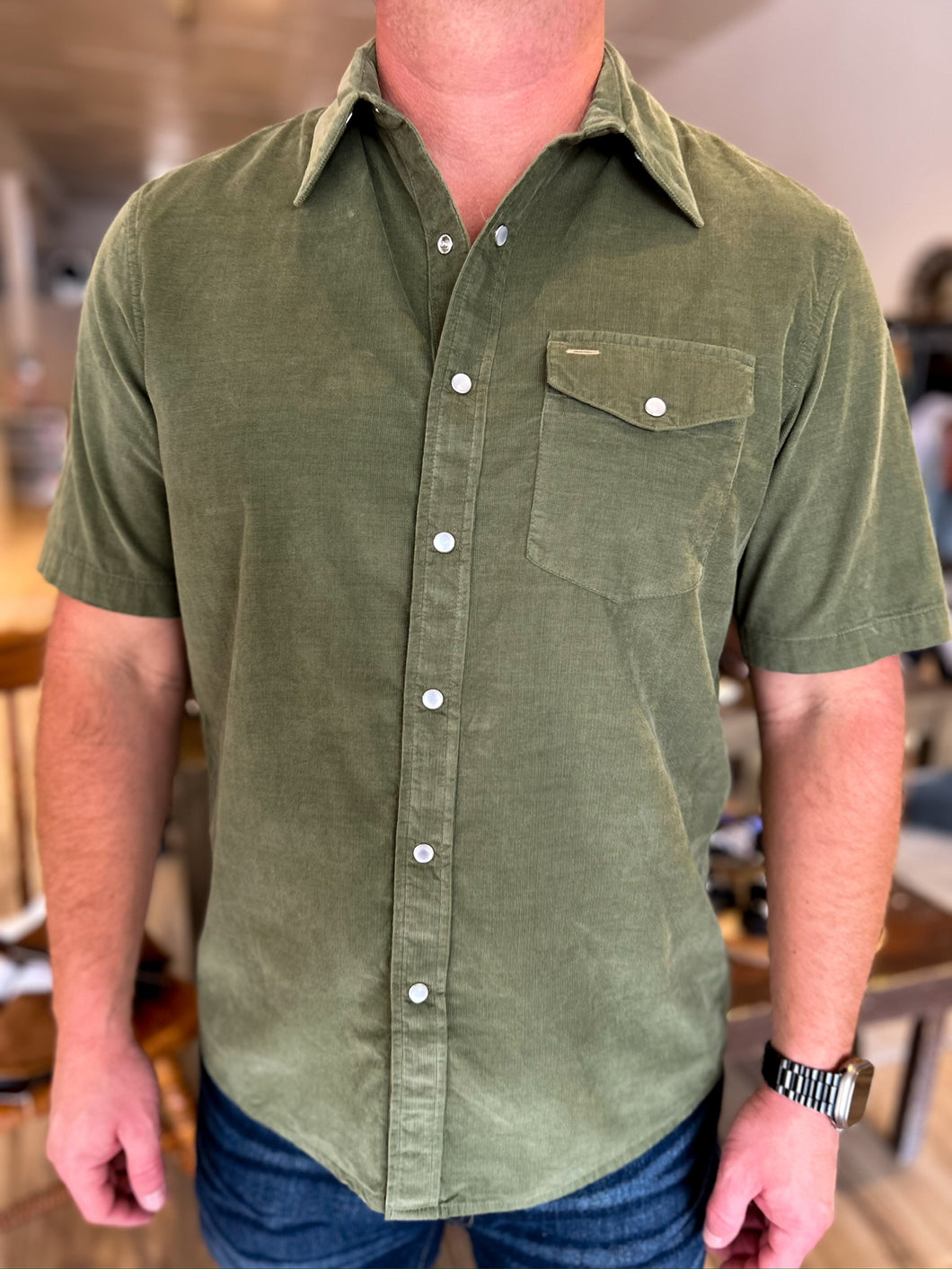 Short Sleeve Corduroy Pearl Snap - Sagebrush