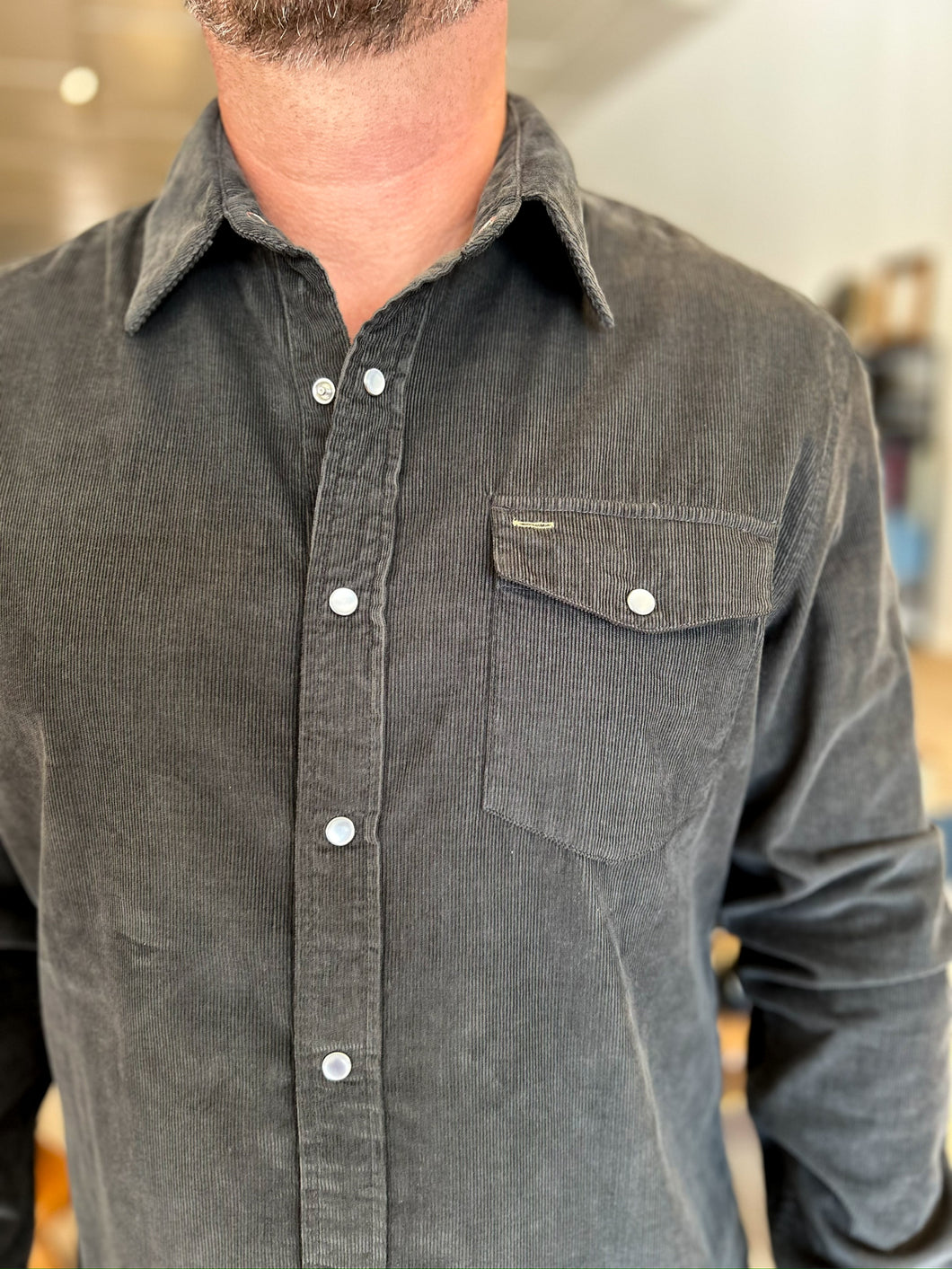 Corduroy Pearl Snap Shirt - Charcoal