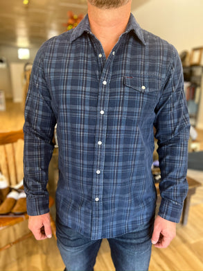 Corduroy Pearl Snap Shirt - Dusty Blue Plaid