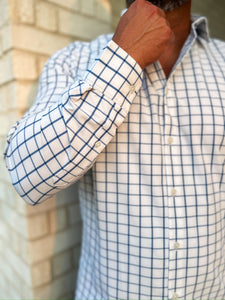 Leeward LS Dress Shirt White Navy Windowpane Trim